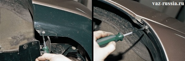 На фотографиях указаны винты которые крепят бампер в боковой части автомобиля