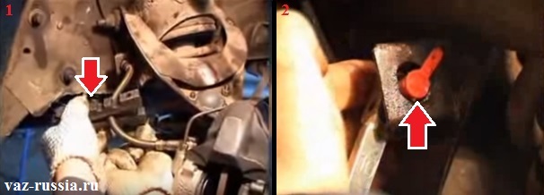Пережатие тормозного шланга и закрывание заглушкой отверстие в тормозной трубке