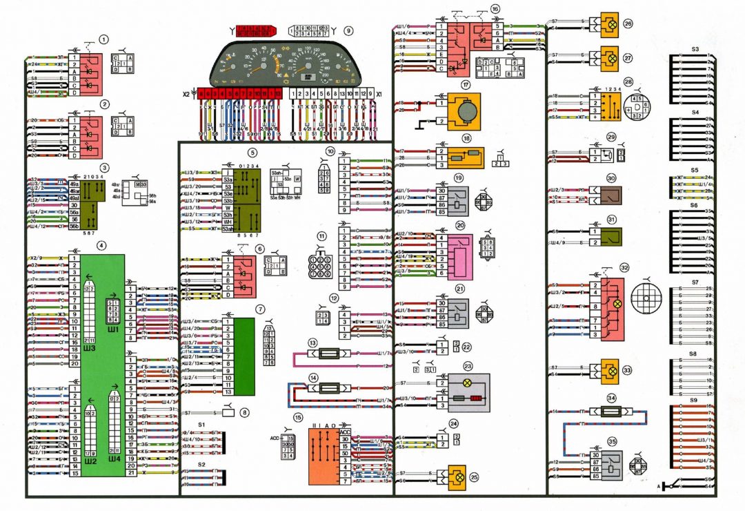 Схема проводки на ВАЗ 2114 и ВАЗ 2115. Распиновки